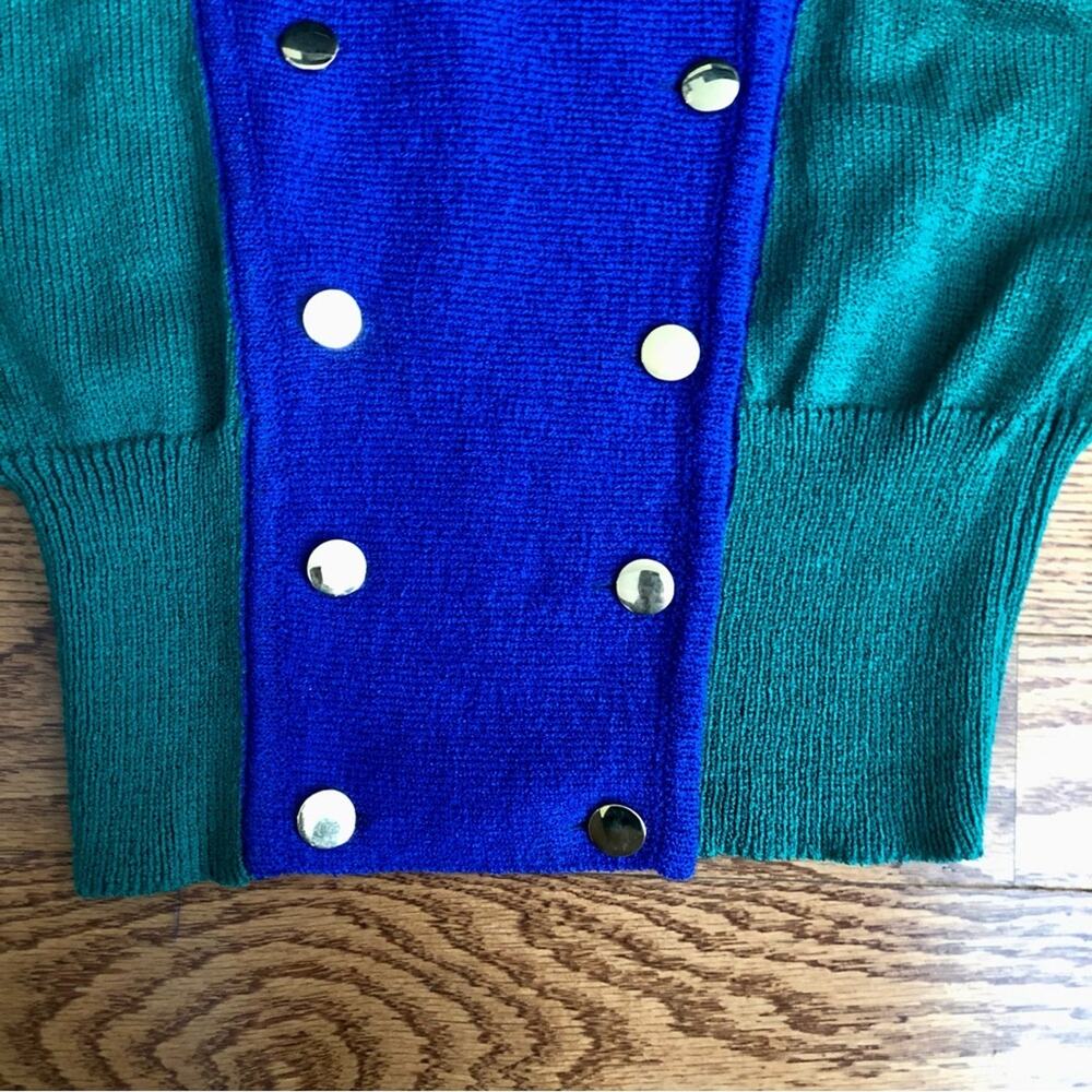 Kathryn Conover Sweater Top Puff Sleeves 80s Vintage Green Blue Women’s Size M - Picture 12 of 15